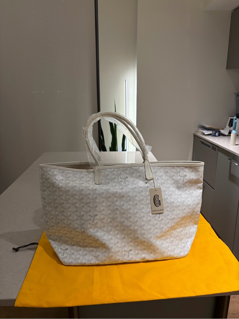 Goyard White & Cream Goyardine Canvas and Chevroches Saint Louis PM Tote